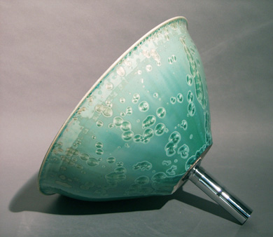 Round turquoise hand made vessel sink with lip, Front view
